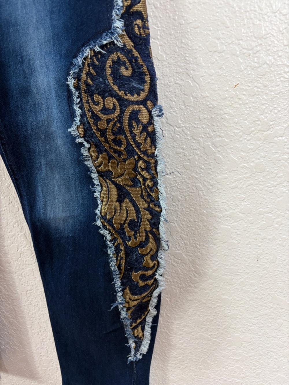 Reason Embroidered Side-Panel Skinny Jeans - Navy & Gold,Size 36x32 - Picture 3 of 17